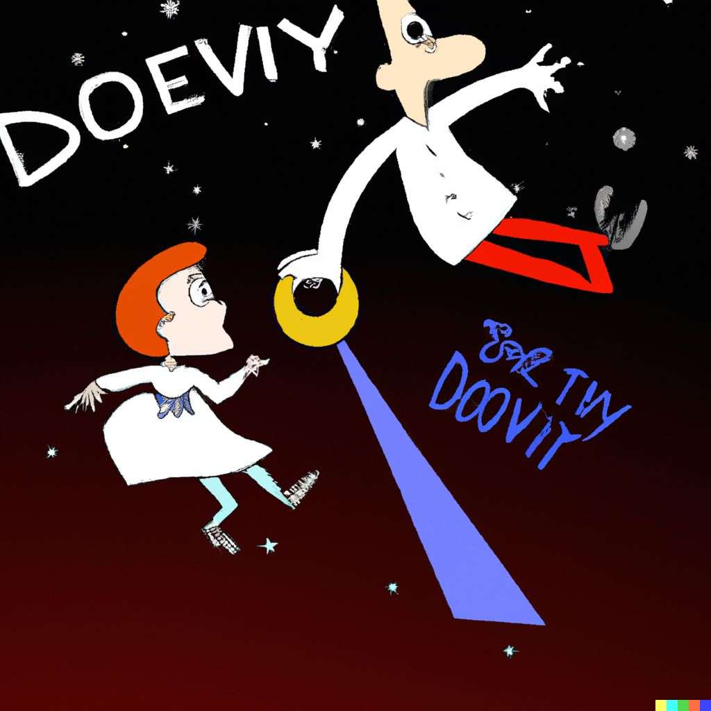 the discovery of gravity, in the style of a mid-20th century Disney cartoon